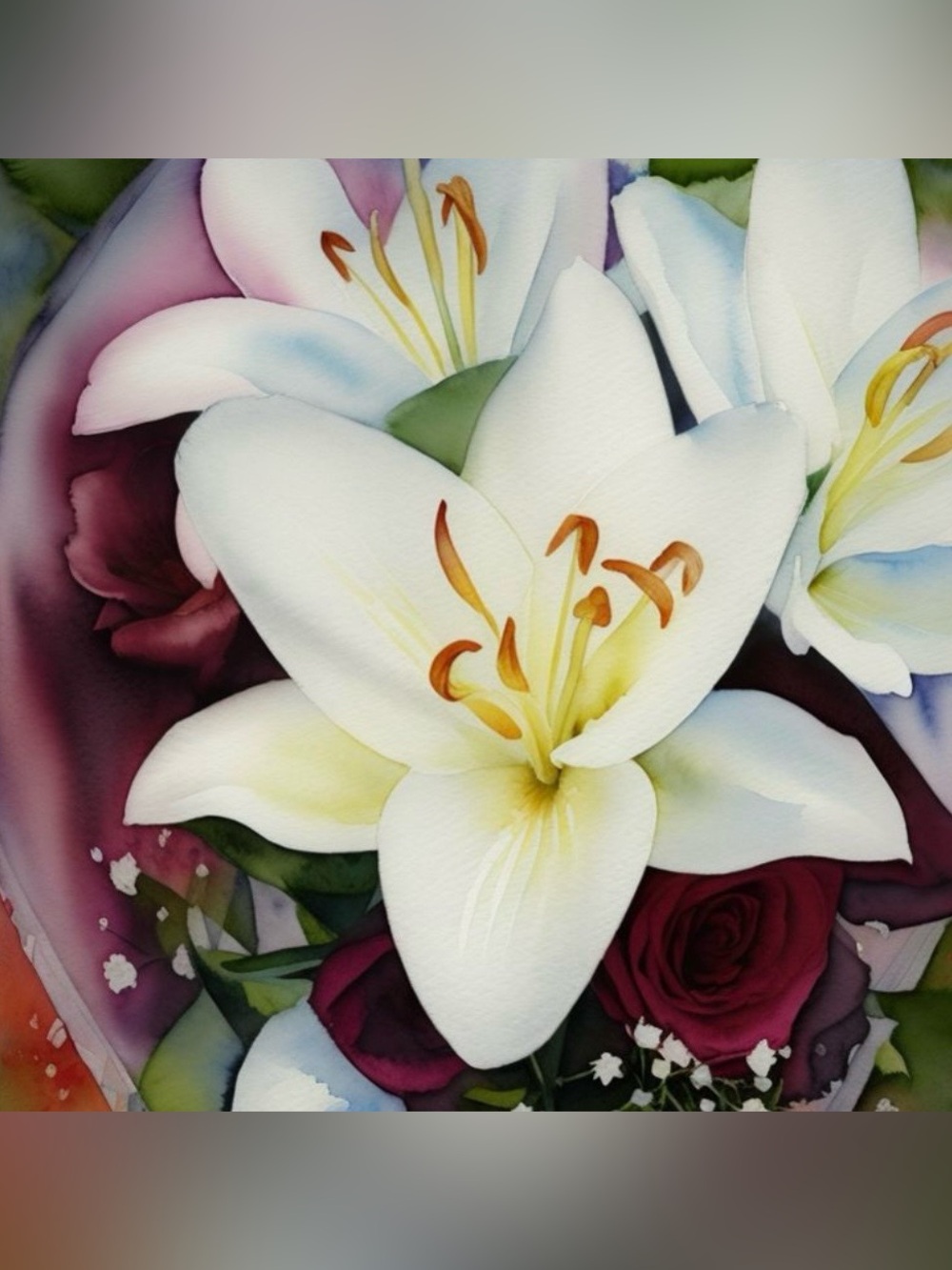 White Lily and Rose Floral Art Paper Print